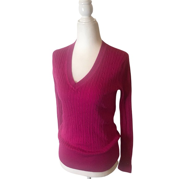 TOMMY HILFIGER Raspberry Pink Cable Knit Pull Over Sweater, size Small - Picture 2 of 8